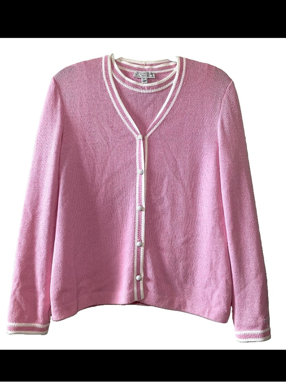 St. John Sport by Marie Gray Pink Knit Cardigan with White Trim